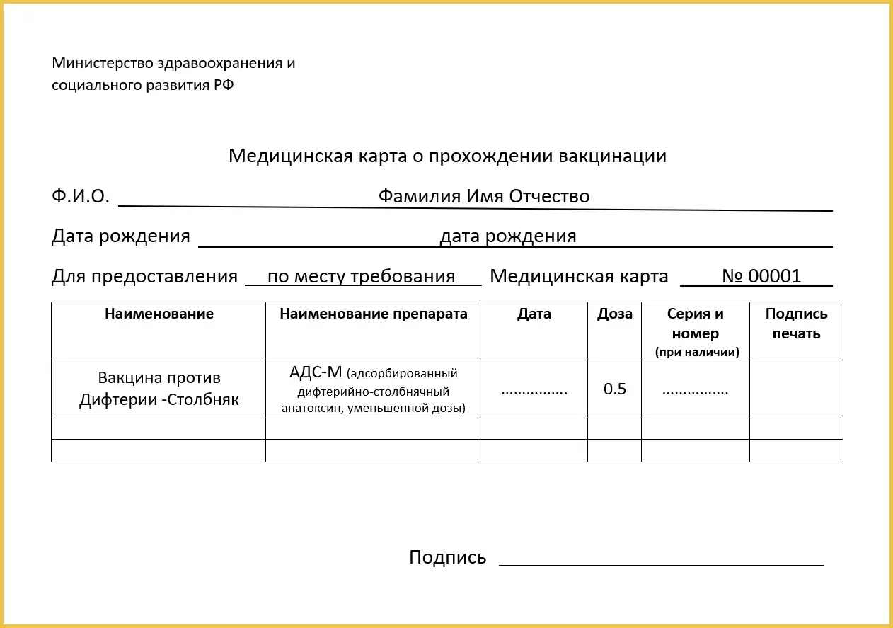 Купить и оформить справку о прививке от дифтерии в Москве